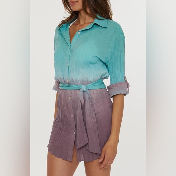 BECCA Other - Becca by Rebecca Virtue Women's Plisse Beach Cover Up Shirt Dress